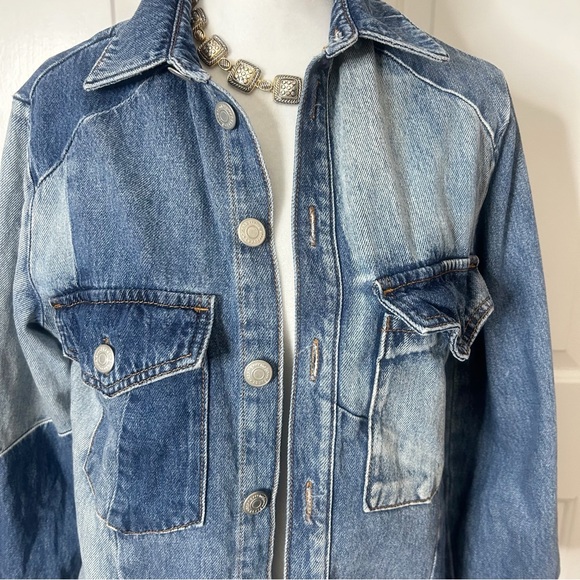 MAJE 
Patchwork-Effect Faded Denim Jacket (Size 1/small) - Picture 4 of 9